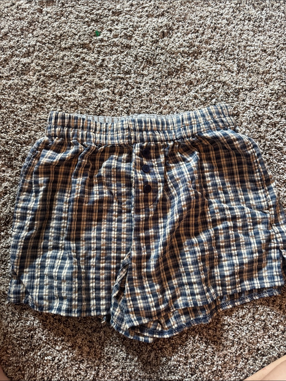 pacsun Women’s Plaid Comfort Shorts in Navy and Tan